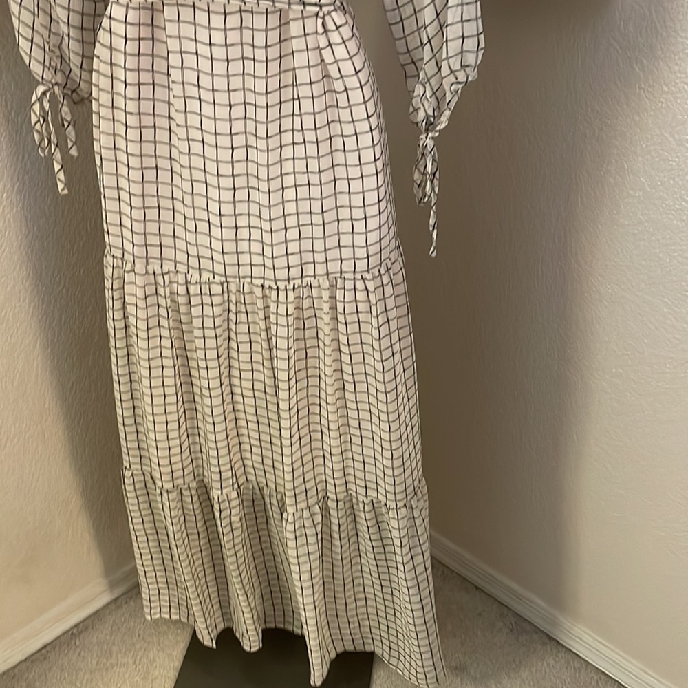 Melloday beige black plaid layered dress size S new with tag - Picture 9 of 16